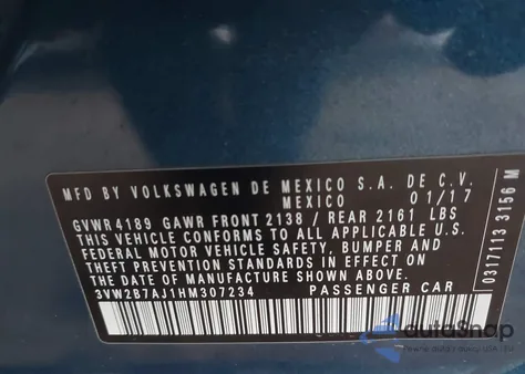 2017 Volkswagen Jetta 1.4T S z USA, uszkodzony, nr VIN 3VW2B7AJ1HM307234